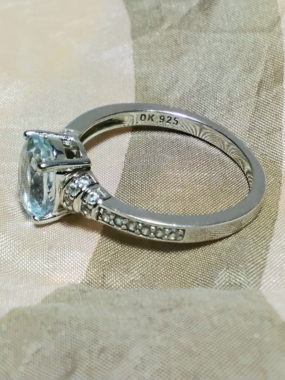 925 Silver Aquamarine Ring Sz 8-1/2 - Picture 2 of 7